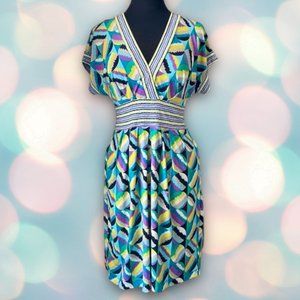 Vintage Y2K BCBGMaxazria Women’s Stretchy V-Neck Pattern Dress Size S